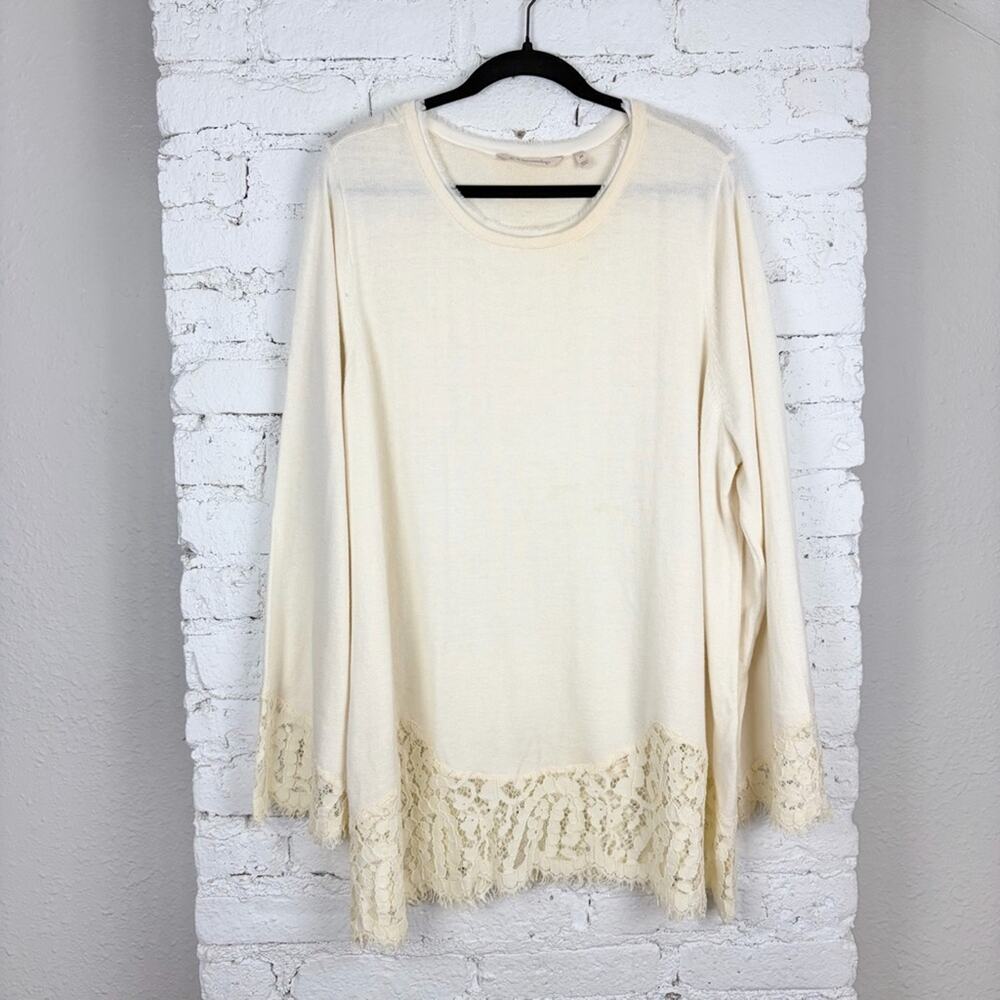 Soft Surroundings Cashmere Wool Blend Cream Isabeau Lace Pullover Sweater 2X